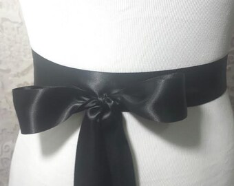 Black Satin Wedding Sash - Bridal belt - bridal sash - bridal Satin sash - Bridesmaid sash - Wedding Plain Satin Sash - bridal satin belt