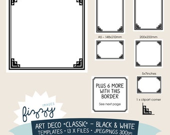 11 x art deco clipart template invite background black and