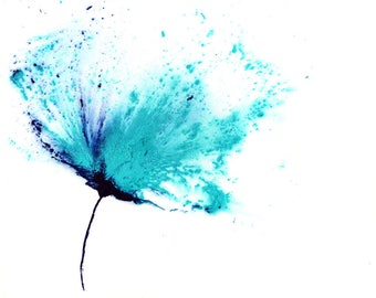 Flower Art Painting Abstract Floral Blue Decor Teal Navy 11 x 14 Original