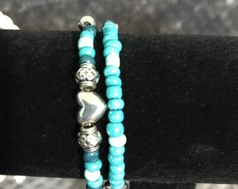 Handmade Teal Heart Bracelet