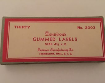 Vintage, Dennison Gummed Labels, Red, No. 2003, Size 4 5/8 x 2, Rectangle Box