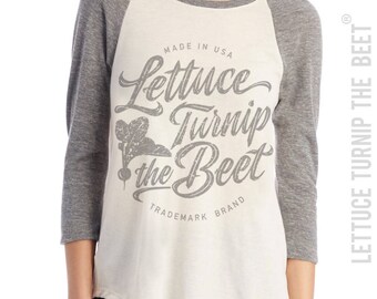 SALE lettuce turnip the beet ® trademark brand OFFICIAL SITE - cream and grey women's baseball jersey raglan with cursive logo