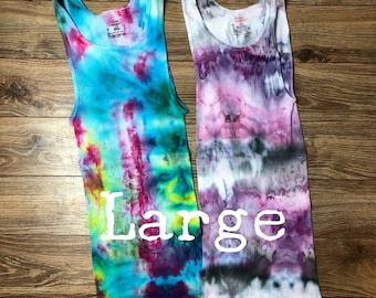 Adult mens womens large cotton ribbed undershirt tank top ice dyed tie L lot