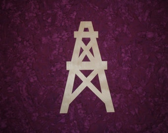 Oil Well Shape Wood Cut Out Unfinished Wooden Derrick 12" Inch Tall