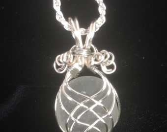 White wire wrapped sea glass pendant and necklace. sea glass jewelry, beach glass jewelry, sea glass necklace