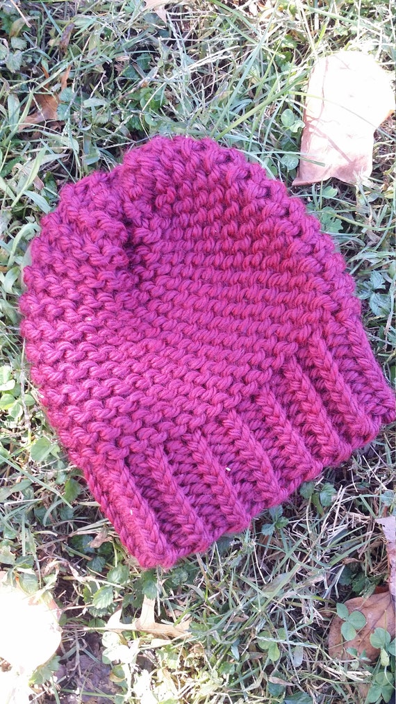 Burgundy Knit Hat with Brim