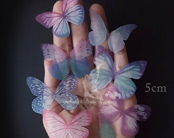 8pcs 5cm Double Sided Organza Fabric Butterfly Wings Butterflies Craft Jewelry Hat Making Earrings Findings Lingerie Bralette Sewing Project
