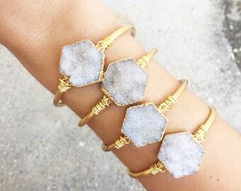 Angel Aura Hexagon Cuff Bracelet | Druzy Bracelet | Druzy Cuff |