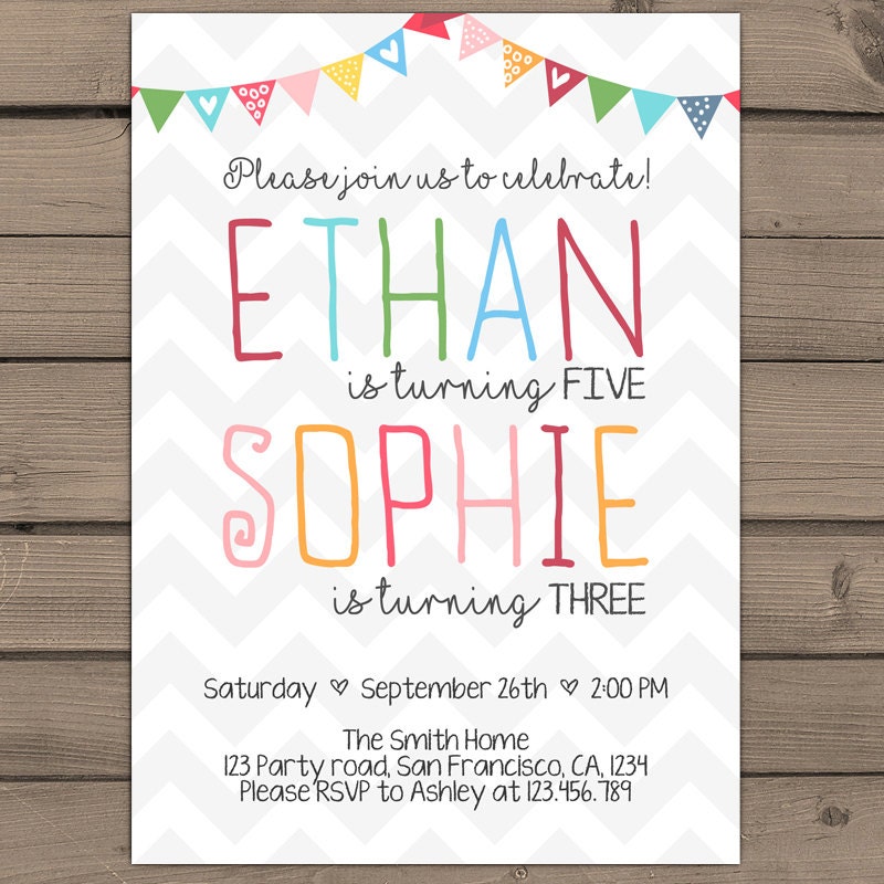 Joint birthday invitation Joint Birthday Party InvitationTwins