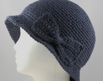 Cloche Hat in Dark Denim Blue for Cancer Patients - Cancer Hat/Chemo Hat/Cancer Cap/Chemo Cap