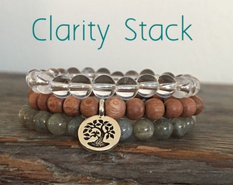 Clarity Bracelet Stack, Labradorite, Crystal Quartz, Gemstone Bracelet, Yoga Jewelry, healing crystals, spiritual jewelry, 3 bracelets