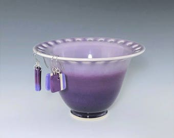 Purple Earring Holder, Ceramic Earring Holder, Wheelthrown Pottery Earring Bowl, Jewelry Dish, Ombré Ceramic Jewelry Bowl, Jewelry Organizer