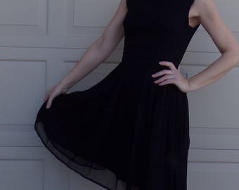BLACK CHIFFON party DRESS 1950s 1960s S (B2)