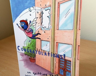 Congrats on Quitting your Job! Greetings card (male presenting)