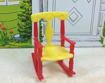 RENWAL ROCKER, No. 65, Red and Yellow, 1950's, Hard Plastic, 3/4" Scale, Vintage Tin Dollhouse Furniture