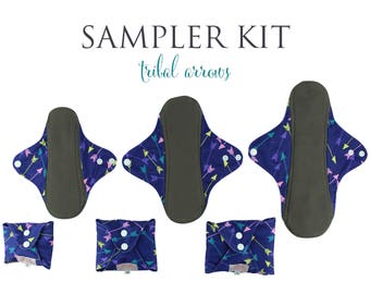 Comfy Cloth Mama Cloth Charcoal Bamboo Menstrual Pads - Tribal Arrows Pattern - Kit of All Cloth Pad Sizes