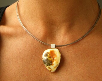 Amber Pendant, WHITE ORANGE genuine Amberstone, sterling Silver 925, Bernsteinanhänger,modern,bärnsten,giftbox,for she,handmade,Unique