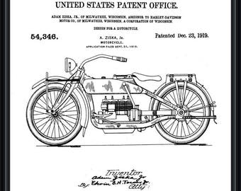 Harley Davidson Motorcycle Vintage Patent Blueprint Poster A4