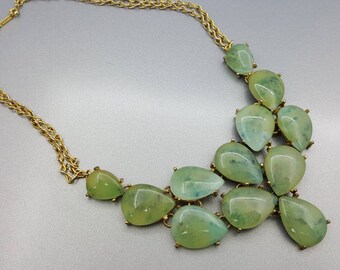 Faux Jade Bib Necklace Lucite pretty with Gold tone