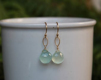 Chalcedony Dangle Earrings, Gold or Silver, Blue Gemstone Earrings, Chalcedony, Lightweight Earrings, Free Shipping