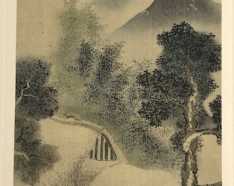 1909, Japanese antique woodblock print, Yosa Buson, "農家飼馬図".