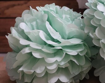 Mint Paper Pom poms.Tissue Pom Poms DYI Wedding 14" Light Green Tissue Paper POM POM / Pompom , Kids Party Supplies / Wedding / Baby Shower