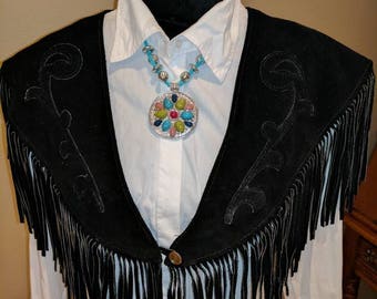Black Leather Fringe Collar