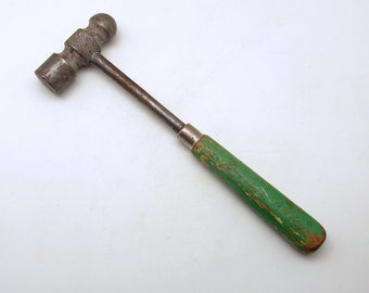 Vintage Tool Small Hammer Green Wood Handle Rustic Farmhouse