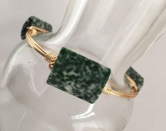 Green Jasper Wire Wrapped Bangle, Wire Wrapped Bangle, Wire Bangle, Wire Wrapped Bracelet, Wire Wrap Bracelet, Gemstone Bangle
