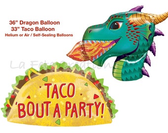 Large Dragon Head Balloon and Large Taco Balloon Taco Bout A Party Dragons Love Tacos Theme Party Dragons and Tacos
