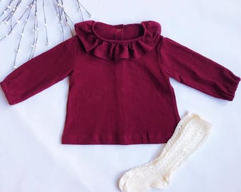 Long Sleeve Top with Frilled Neckline