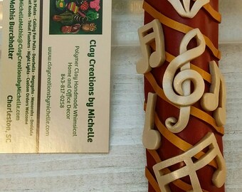 Music Notes Burgundy, Gold, and Pearl Polymer Clay Mezuzah Cover