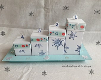 Advent calendars made of paper, Candles, Christmas, Christmas, White/blue, handmade, for filling