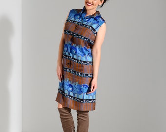 Vintage 1970s silk print shirt dress shift dress UK 12 M