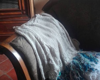 Cotton sweater with fringe decoration hand made