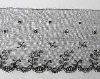 ANTIQUE LACE TRIM - 14.5 yards of French black Chantilly lace 4.5" wide from the turn of the century.