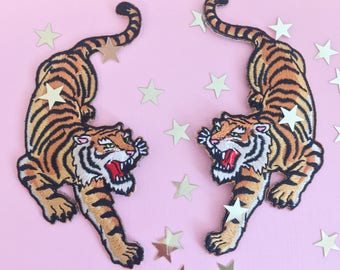 Tiger Patch - Iron On Embroidered Patches - Climbing Tigers - Set or Individually Sold - Wildflower + Co.