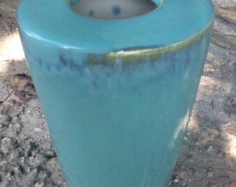 Mid modern Danish Hand Made Tapered Glazed Ceramic Vase Robin Egg Blue