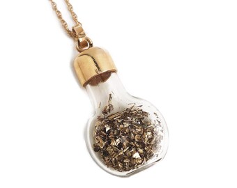 Gold Shake Necklace - Vintage 14k Yellow Gold Bottle of Gold Flakes- Retro 1970s Shake Pendant 18” GF Necklace