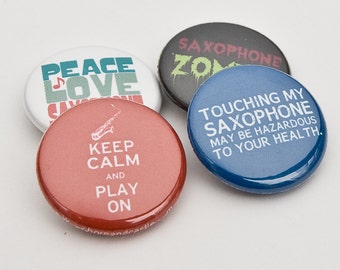 Saxophone Zombie plus three Marching Band and Music Buttons or Magnets - SAX 3