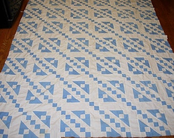 Antique Blue and White Quilt Top - Hand Pieced