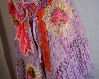 Large Shawl wrap "Eva" lilac, very romantic, Art to wear, Unique