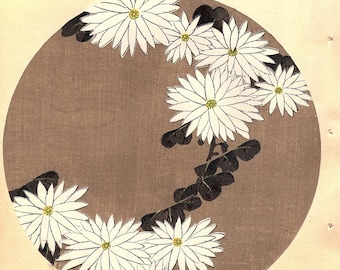 Japanese antique woodblock print, Ito Jakuchu, "Chrysanthemum, from Jakuchu gafu"