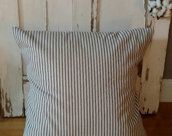 Ticking Pillow Cover -Farmhouse Pillow Cover- Blue Ticking Pillow - Vintage Pillow Cover -French Pillow- Farmhouse Decor-CottonBlossomStudio