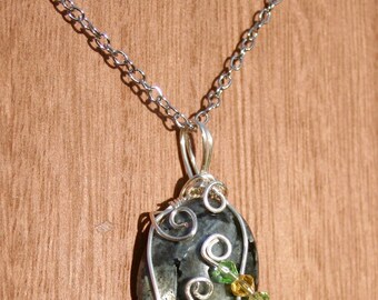 Shimmering Larvikite Wire Wrap Crystal Necklace