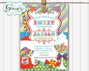 Candy Invitation, Sweet Shop Invitation, Candyland Invitation, Sweet Shoppe Invitation, Candy Birthday Invitation, Candy Land Invitation