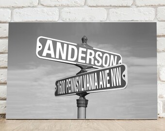 Personalized Black and White Street Sign Canvas Print - Personalized Street Sign - Housewarming Gift - Home Decor Gift - CA763