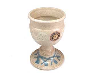 Pentacle Ritual Altar Chalice Stoneware Wiccan Septagram Wine Goblet