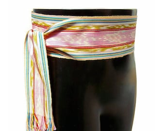 Strawberry Lemonade Sash, SA45 - Bohemian Belt - Guatemalan Textiles - Ikat Fabric - Pink Sash - Gypsy Clothing - Woven Sash