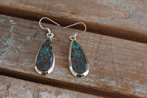 DARK TURQUOISE EARRINGS - 925 Sterling Silver Earrings - Gemstone - Navajo - Handmade - Natural crystal - Vintage style - Bespoke